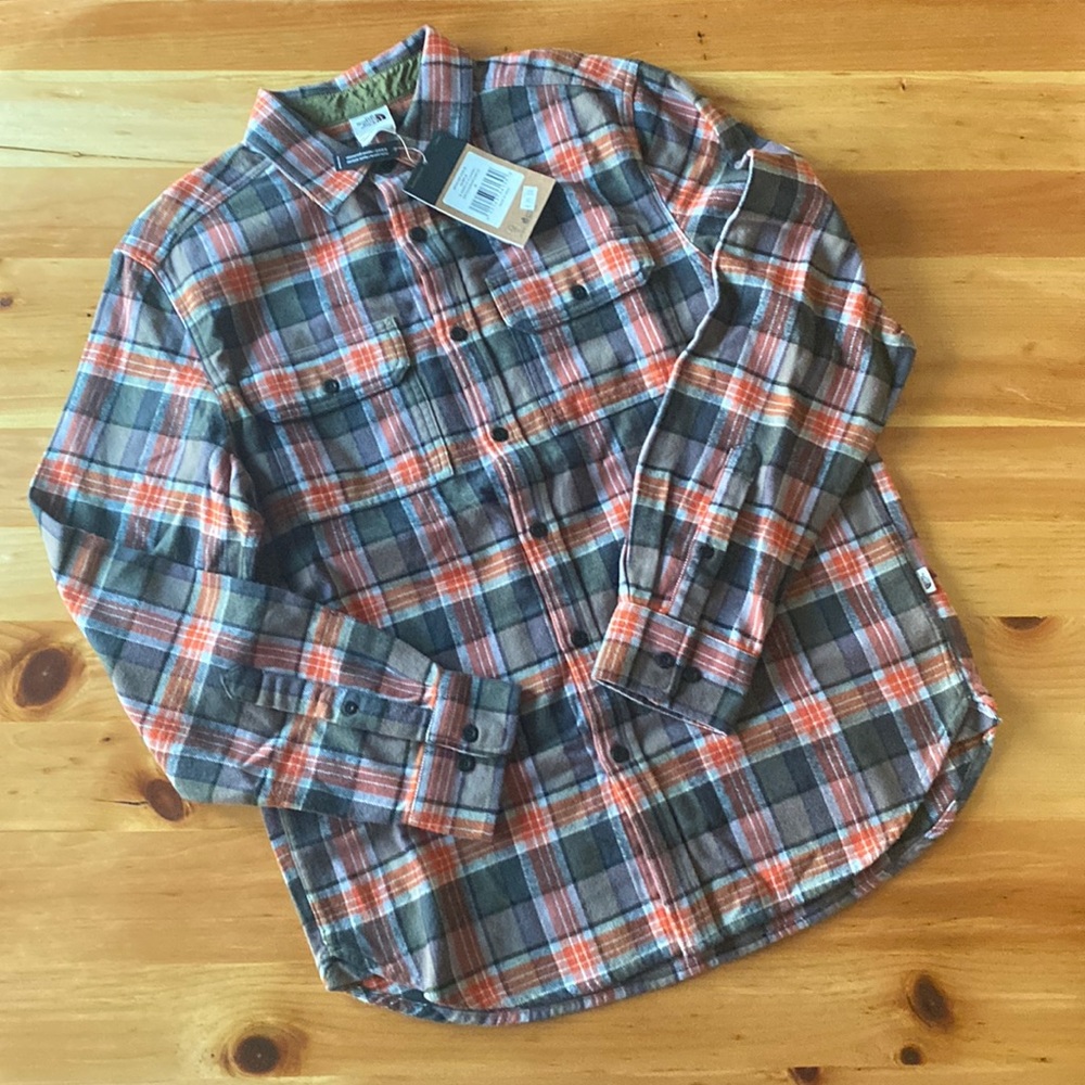 Mens Medium Northface Arroyo Flannel Orange/Gray NWT